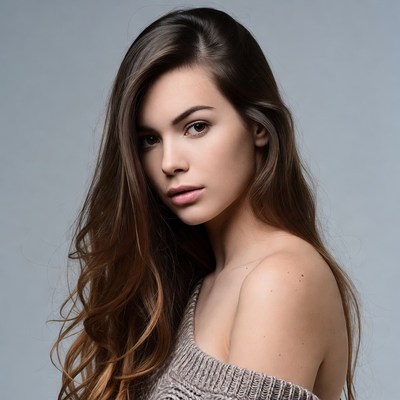 Woman with long wavy brown hair