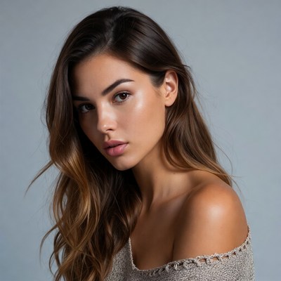 Beautiful woman with long wavy brown hair