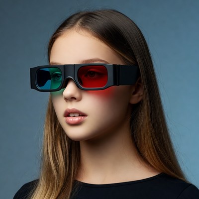 Girl wearing 3D glasses