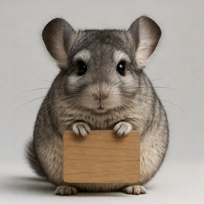 Chinchilla holding blank wooden sign