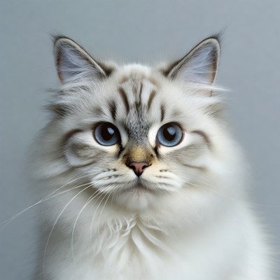 Close-up of blue-eyed Ragdoll kitten