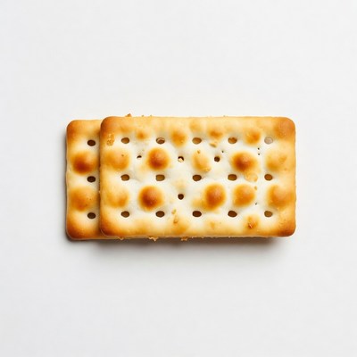 Two stacked crackers on white background