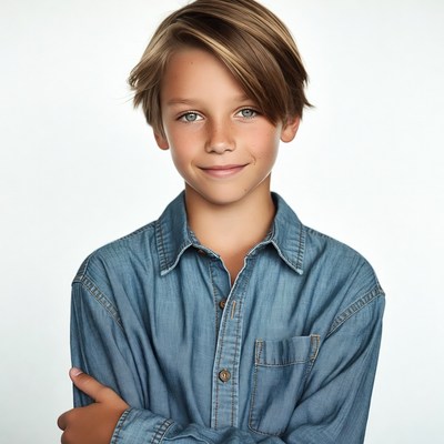 Boy with arms crossed smiling