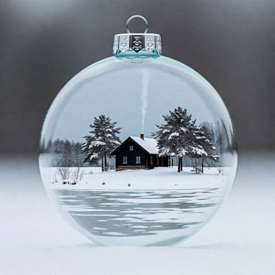 Snowy House Inside Glass Christmas Ornament