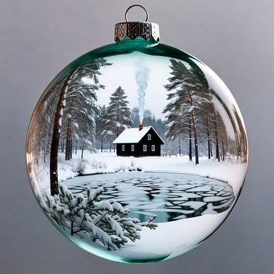 Snowy Black House Inside Christmas Bauble