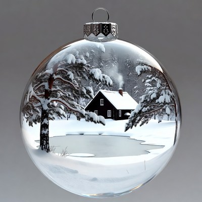 Snowy Cabin Inside Glass Christmas Ornament