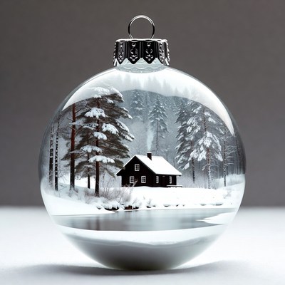 Snowy Cabin Inside Glass Christmas Ornament