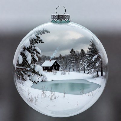 Snowy Cottage Inside Christmas Bauble