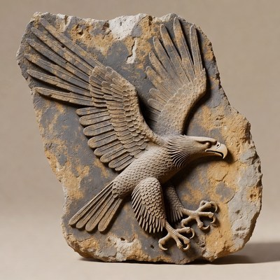 Carved Stone Eagle Relief Sculpture