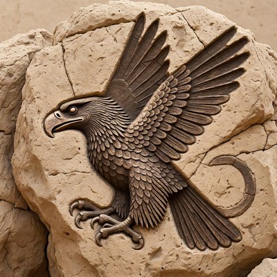 Carved Eagle with Crescent on Stone