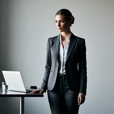 Business woman standing by laptop