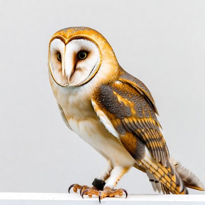 Barn Owl Standing on White Surface