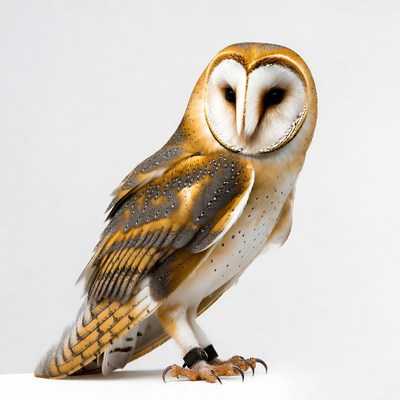 Barn Owl on White Background