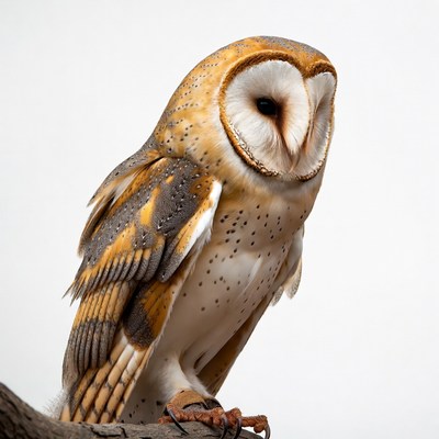 Barn Owl Perched on Branch