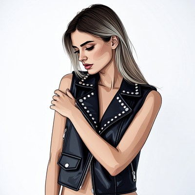 Woman in studded leather vest