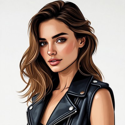 Beautiful woman in leather vest