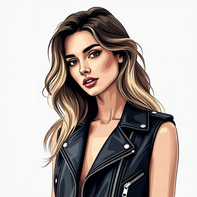 Woman in leather jacket illustration