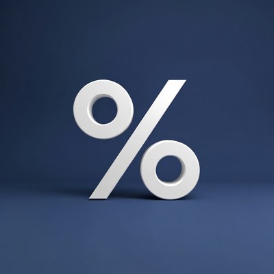 White percent symbol on blue background