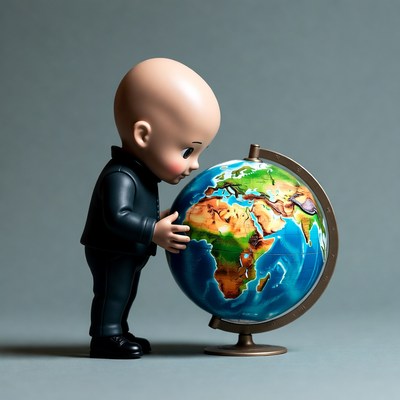 Bald figurine hugging globe