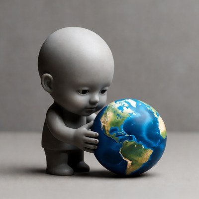 Baby hugging Earth globe