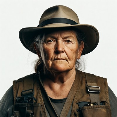 Elderly woman in fedora and vest