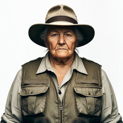 Elderly woman in safari hat