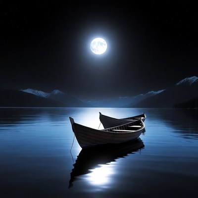 Rowboats on moonlit lake