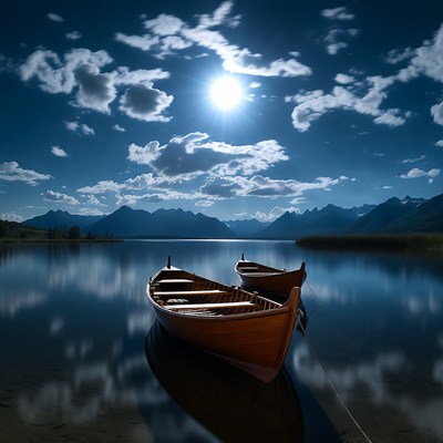 Two Wooden Boats on Mountain Lake