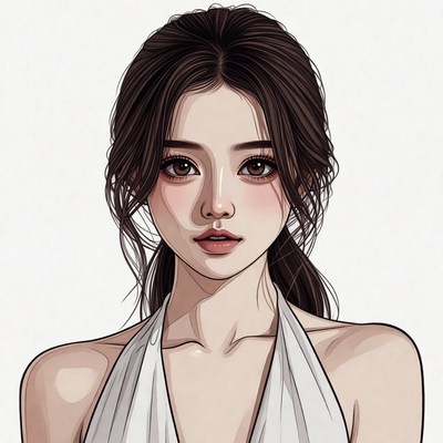 Beautiful Asian woman in white dress