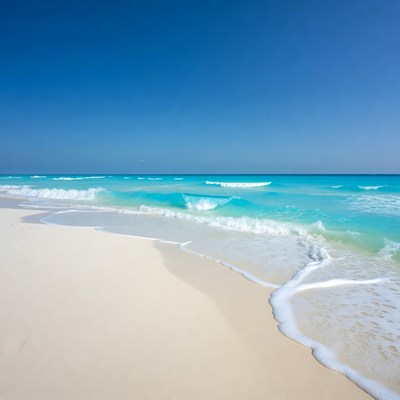 Turquoise Waves Crashing on White Beach