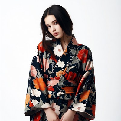 Woman wearing floral kimono