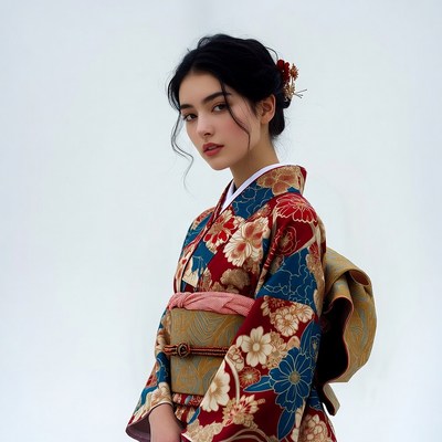Asian woman in red kimono