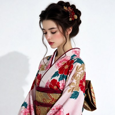 Asian woman in pink kimono