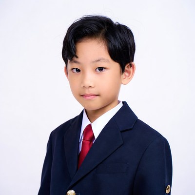 Asian boy in navy suit