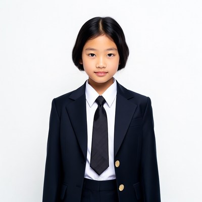 Asian girl in navy school uniform