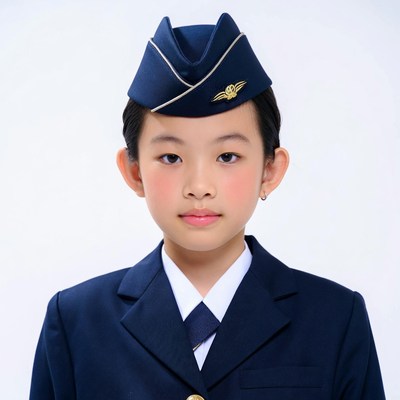 Asian girl in navy flight attendant uniform