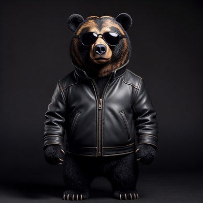 Bear wearing sunglasses and leather jacket