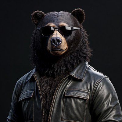 Black bear wearing sunglasses and leather jacket