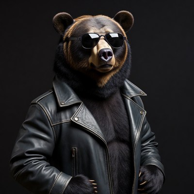 Bear wearing sunglasses and leather jacket