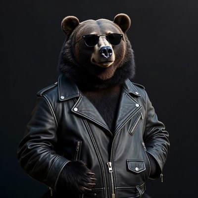 Bear wearing sunglasses and leather jacket
