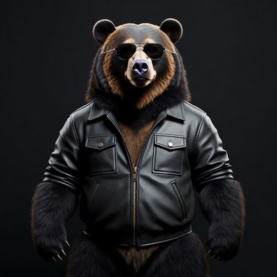 Bear wearing sunglasses and leather jacket