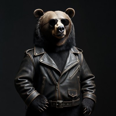 Bear wearing leather jacket and sunglasses
