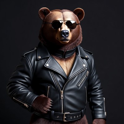 Bear wearing sunglasses and leather jacket