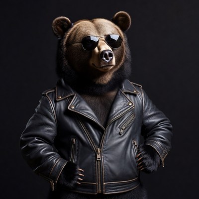 Bear wearing sunglasses and leather jacket
