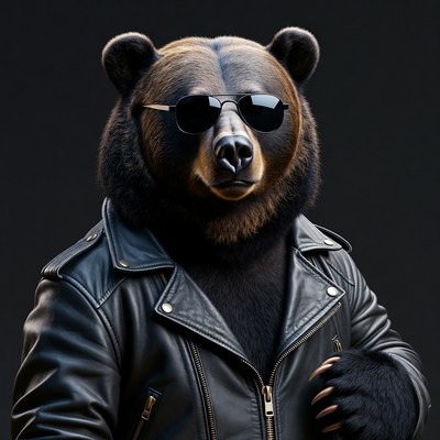 Bear wearing sunglasses and leather jacket