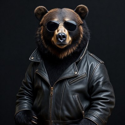 Bear wearing sunglasses and leather jacket