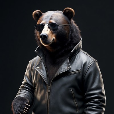 Bear wearing sunglasses and leather jacket