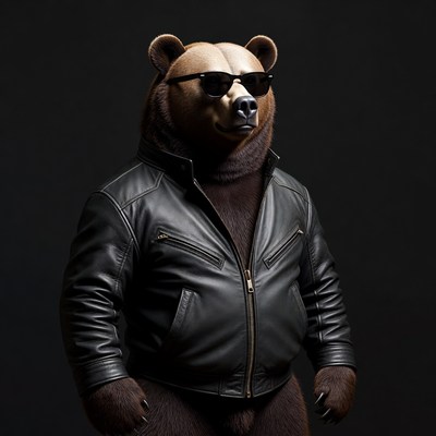 Bear wearing sunglasses and leather jacket