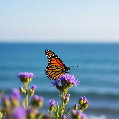 Monarch butterfly on purple flowers