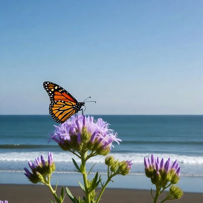 Monarch Butterfly on Purple Flowers Beach